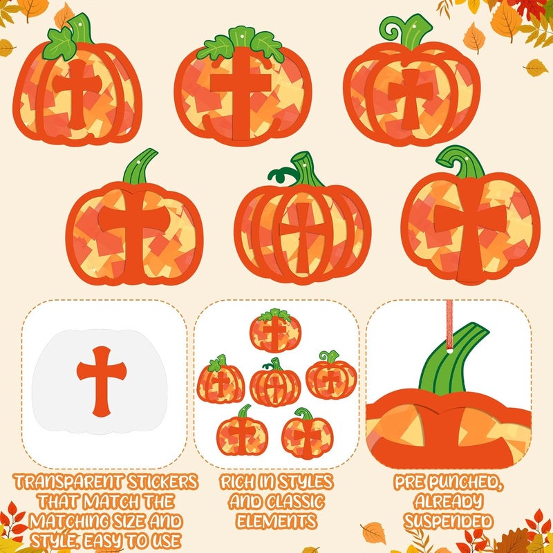 Chiisong 24 Sets Religious Pumpkin Crafts Kit DIY Tissue Paper Sign Crafts for Back to School Fall Harvest Thanksgiving Religious Christian Party Fun Home Actives - Image 3